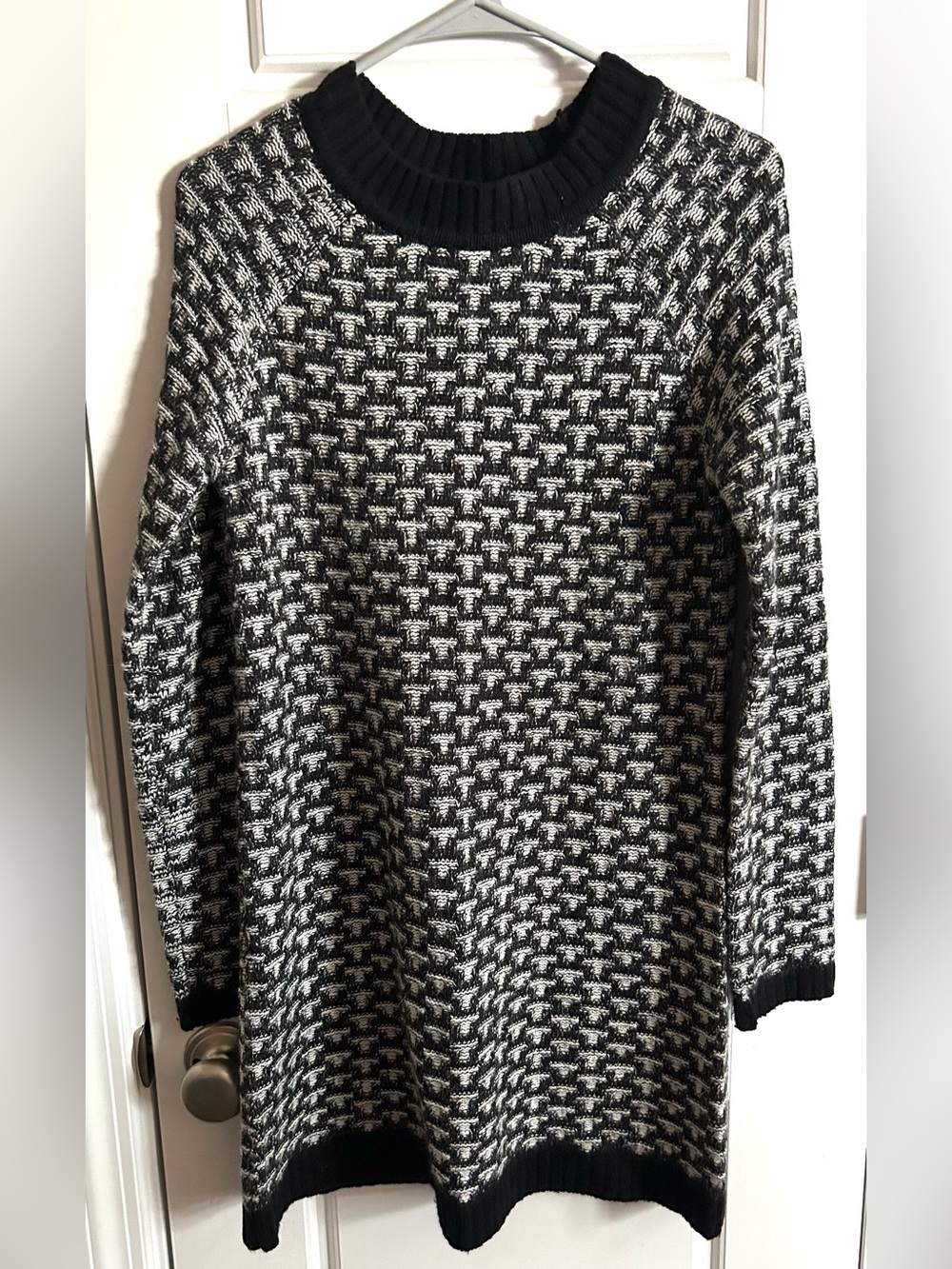 Knitz For Love Lemons Big Sur Geometric Sweater Dress Navy White M